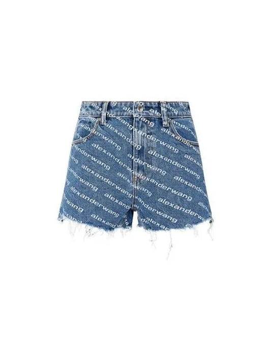 Logo pattern fringe denim shorts blue - ALEXANDER WANG - BALAAN 1