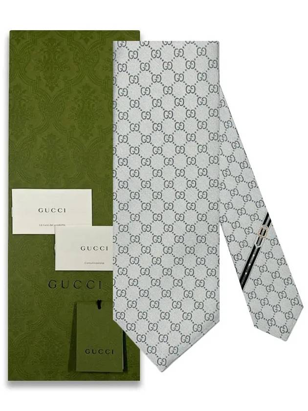 GG Pattern Silk Tie Silver - GUCCI - BALAAN 8