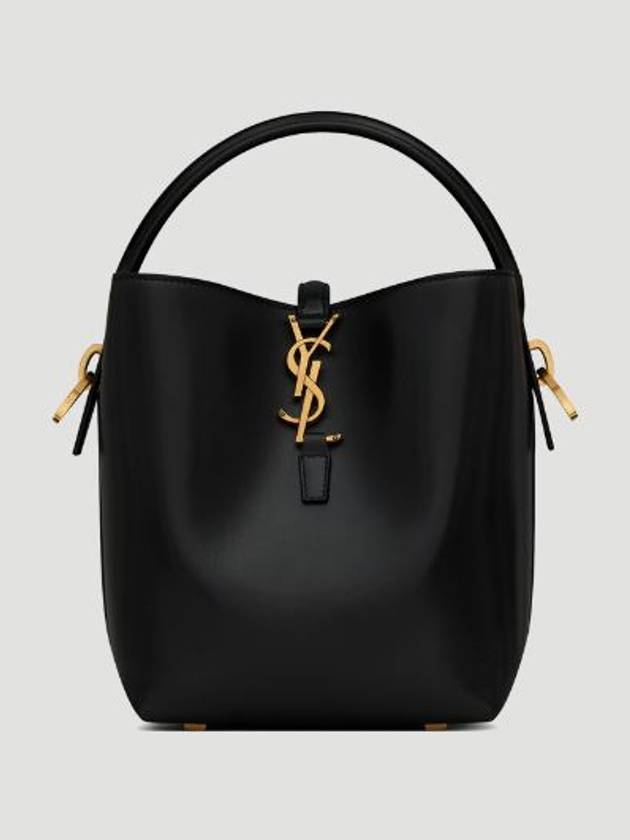 Le 37 Signature Logo Shiny Leather Small Bucket Bag Black - SAINT LAURENT - BALAAN 2