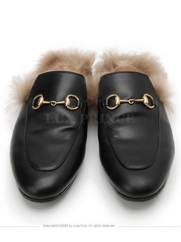 Horsebit fur trimming mule black 1220hva - GUCCI - BALAAN 1