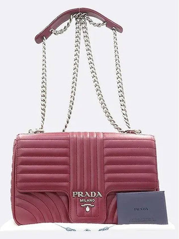 1BD135 Burgundy color leather silver logo diagram large chain shoulder bag - PRADA - BALAAN 1