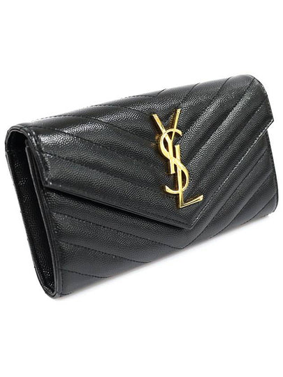 372264 Black Grande Poudre Textured Matelasse Large Monogram Gold Flap Long Wallet - SAINT LAURENT - BALAAN 2