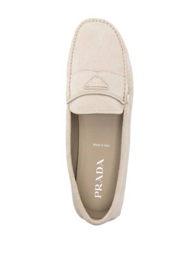 Triangle Logo Suede Driving Shoes Beige - PRADA - BALAAN 3