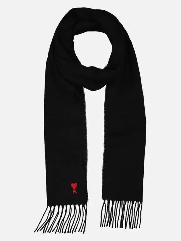 Small Heart Logo Wool Scarf Black - AMI - BALAAN 2