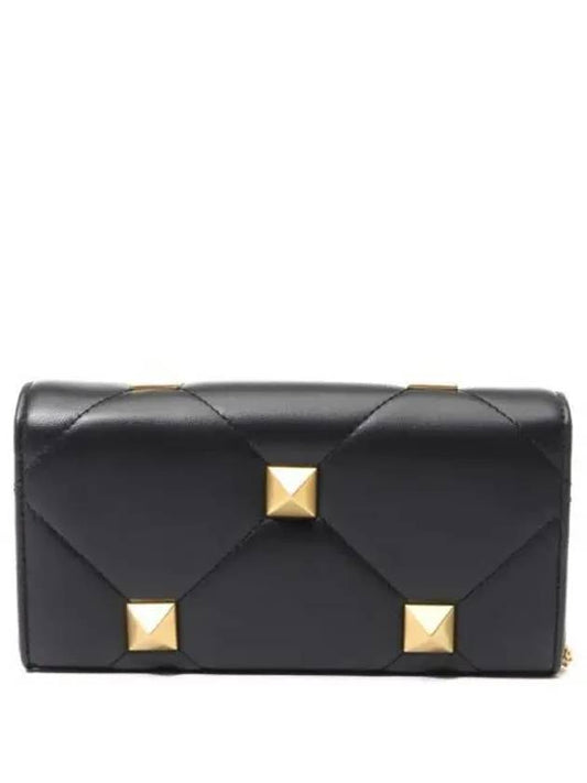 Roman Stud Chain Leather Shoulder Bag Black - VALENTINO - BALAAN 2