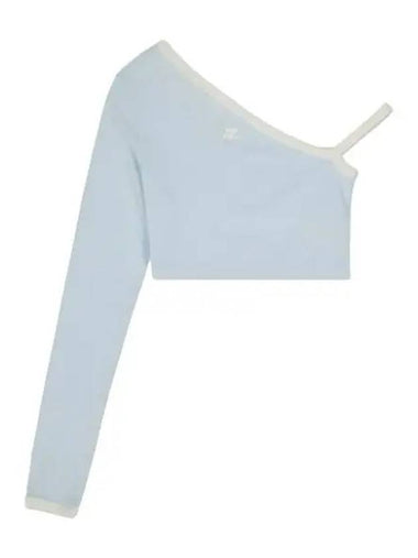 Courr ges Crop Asymmetric Contrast Long Sleeve Top Ice Blue - COURREGES - BALAAN 1