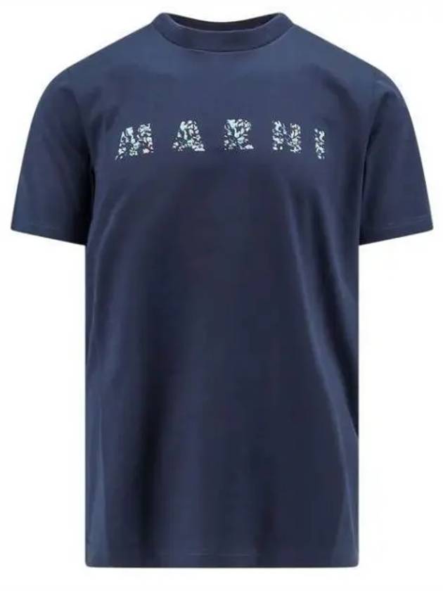 Logo Print Crew Neck Cotton Short Sleeve T-shirt Navy - MARNI - BALAAN 2