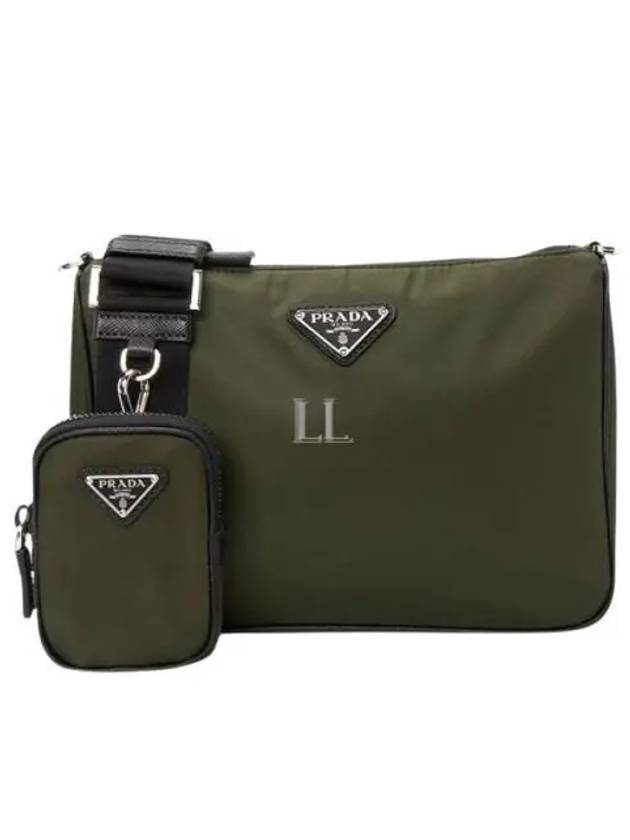 Triangle Logo Re-Nylon Saffiano Leather Shoulder Bag Tundra Khaki Green - PRADA - BALAAN 2