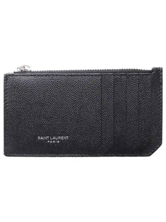 Silver Logo Zipper Card Case Women s Wallet - SAINT LAURENT - BALAAN 1