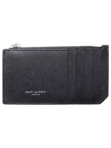 Silver logo zipper card case - SAINT LAURENT - BALAAN 1