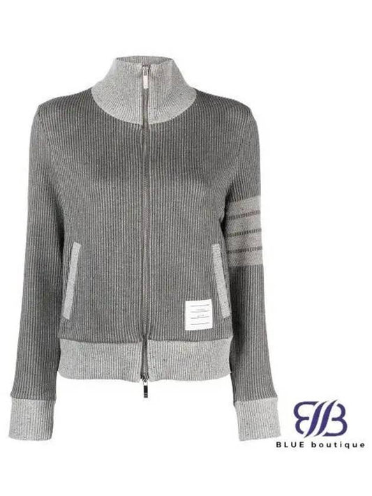 Women's 4-Bar Funnel-Neck Zip-Up Jacket Grey - THOM BROWNE - BALAAN 2