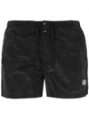 Logo Patch Swim Shorts Black - STONE ISLAND - BALAAN.