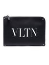 Rockstud VLTN Logo Document Clutch Bag Black - VALENTINO - BALAAN 1