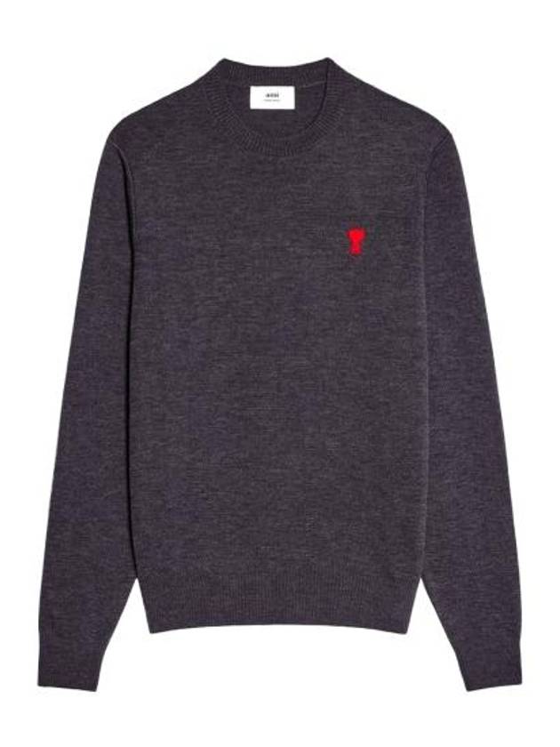 Men's Mini Heart Logo Merino Wool Knit Top Grey - AMI - BALAAN 2