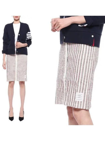 Women's Textured Striped Cotton Tweed Button Placket H Line Skirt - THOM BROWNE - BALAAN 2