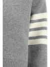 Women's Fine Merino Jersey Sailboat 4 Bar Boxy V Neck Cardigan Light Grey - THOM BROWNE - BALAAN 4