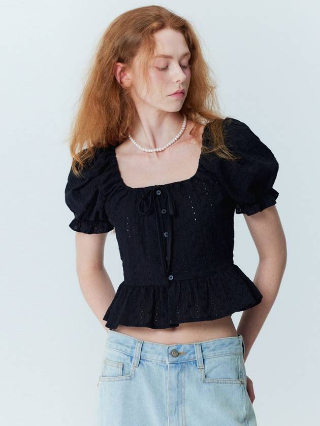 Flower embroidery puff blouse_Black - OPENING SUNSHINE - BALAAN 4