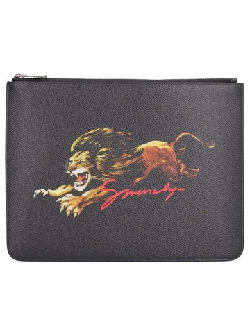 Lion Print Clutch Bag Black - GIVENCHY - BALAAN.