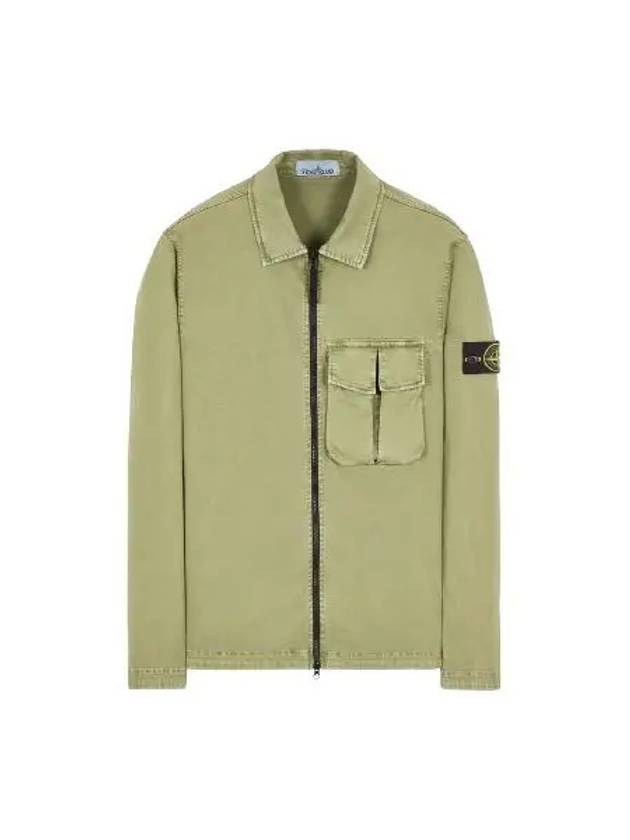 Garment Dyed Stretch Cotton Overshirt Jacket Sage Green - STONE ISLAND - BALAAN 2