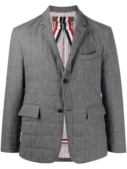 Men's Gray Center Bag Striped Voile Wool Padded Jacket - THOM BROWNE - BALAAN.