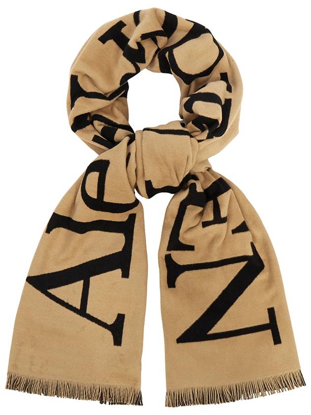 Oversized Logo Intarsia Muffler Beige Black - ALEXANDER MCQUEEN - BALAAN 4