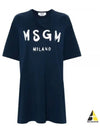 Brushed Logo Short Sleeve Cotton Short Dress Navy - MSGM - BALAAN 2