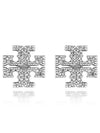 Crystal Logo Stud Earrings Silver - TORY BURCH - BALAAN 3