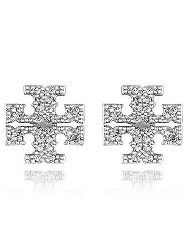 Crystal Logo Stud Earrings Silver - TORY BURCH - BALAAN 4