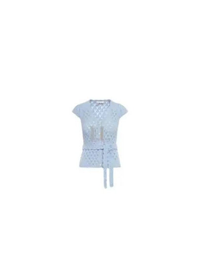 Cotton Lace Short Sleeve Cardigan Powder Blue - GANNI - BALAAN 2