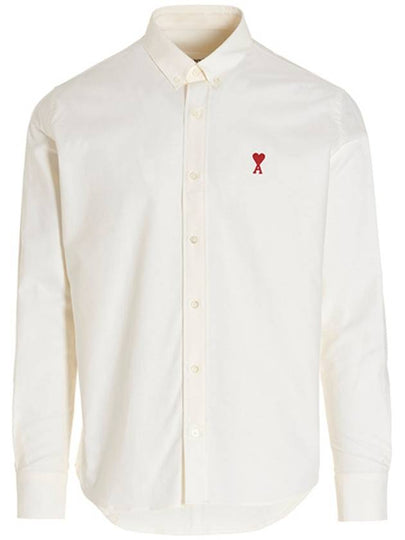 Men's Mini Heart Button Down Oxford Long Sleeve Shirt White - AMI - BALAAN 2