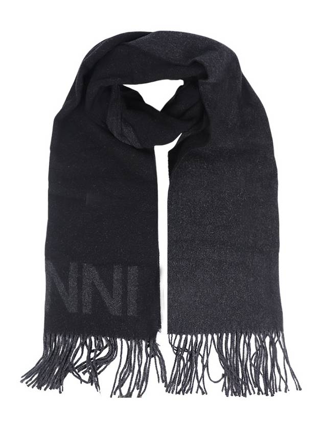 Logo Fringe Muffler Black - GANNI - BALAAN 2