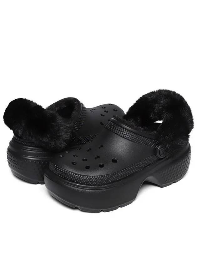 Stomp Lined Clog Fur Sandals Black - CROCS - BALAAN 6