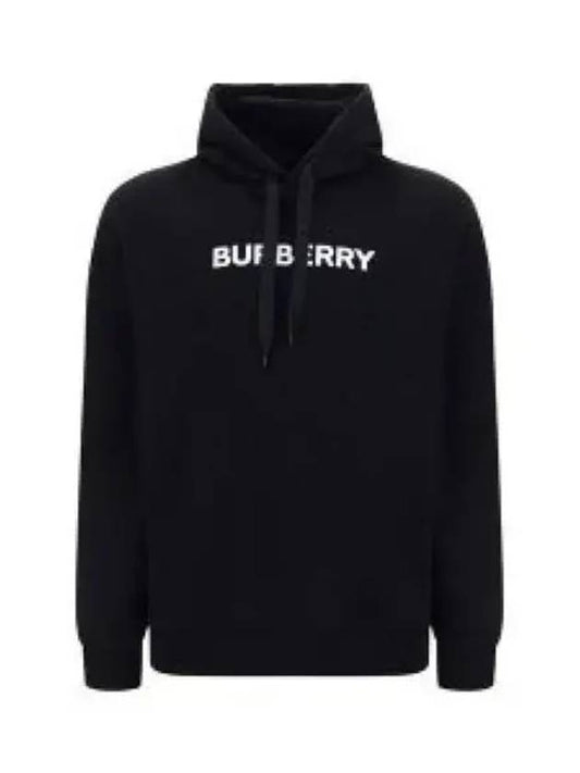 Logo Print Cotton Hoodie Black - BURBERRY - BALAAN 2