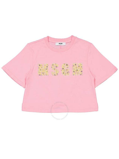 MSGM Girls Sequin Logo Cropped Cotton T-Shirt, Size 8Y - MSGM - BALAAN 1