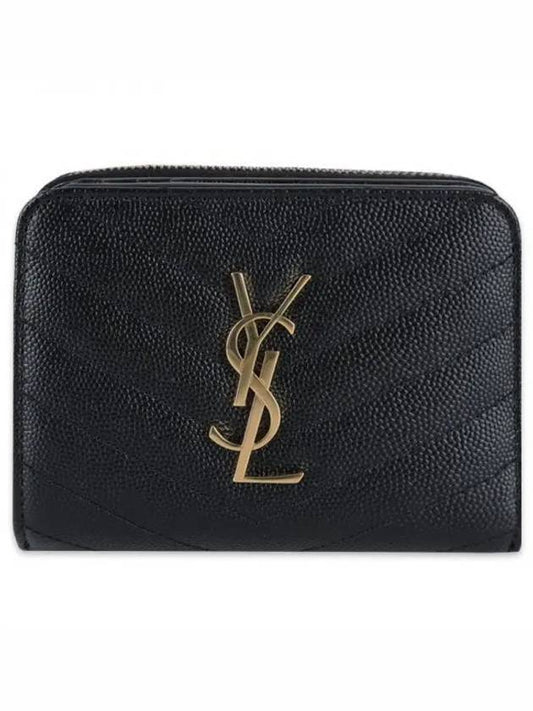 Monogram Zipper Grained Leather Half Wallet Black - SAINT LAURENT - BALAAN 2