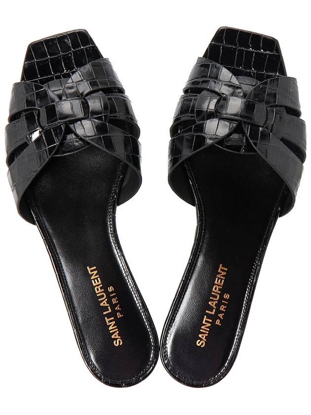 Crocodile Pattern Mule Black - SAINT LAURENT - BALAAN.