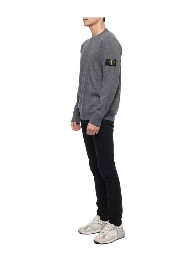 Regular Fit Crew Neck Wool Knit Top Grey - STONE ISLAND - BALAAN 5