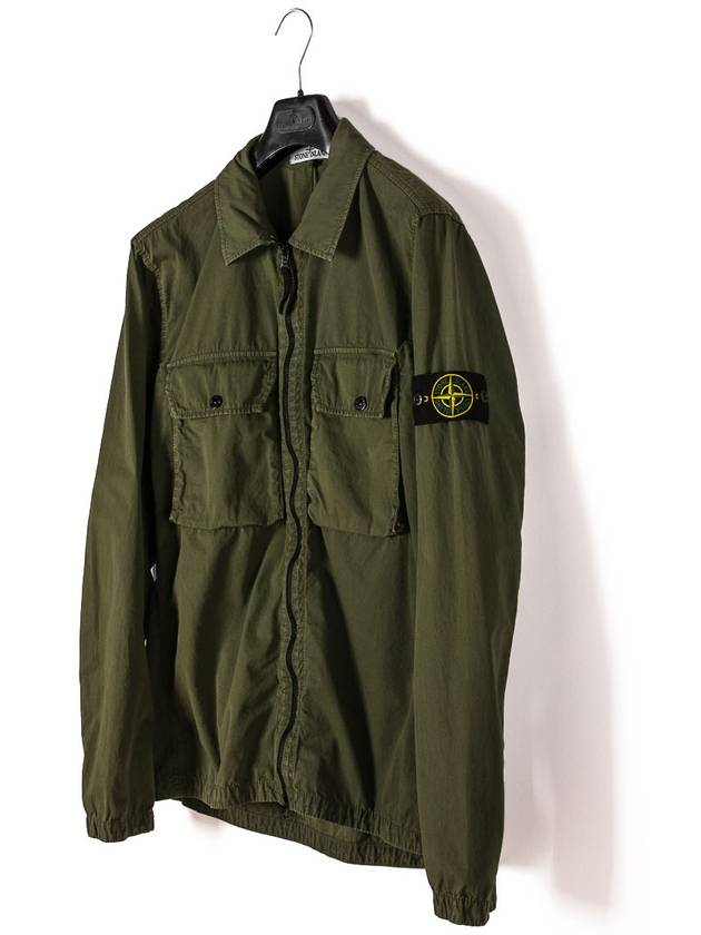 Waffen Patch Two Pocket Cotton Over Zip Up Jacket Sage Green - STONE ISLAND - BALAAN 3