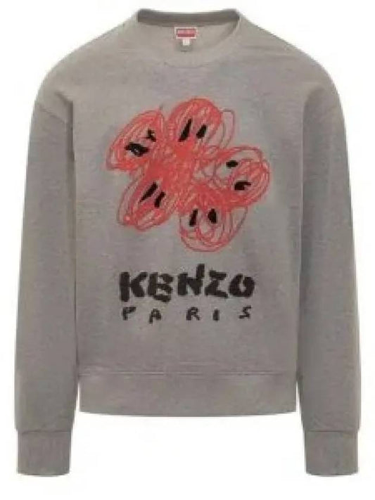 Drawn Varsity Embroidered Cotton Sweatshirt Grey - KENZO - BALAAN 2