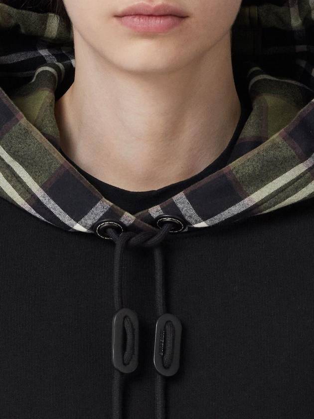 Women's Drawstring Check Hooded Top Black - BURBERRY - BALAAN 4