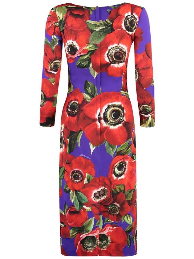 Poppy Print Round Neck Midi Dress F6AWGTFSA55 - DOLCE&GABBANA - BALAAN 3