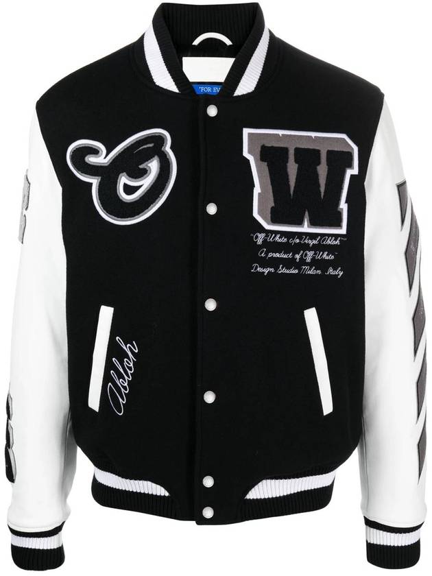 Off-White Lea Applique Varsity Jacket Black - OFF WHITE - BALAAN 2