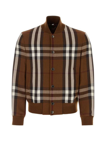 Check Wool Cotton Bomber Jacket Brown - BURBERRY - BALAAN 1