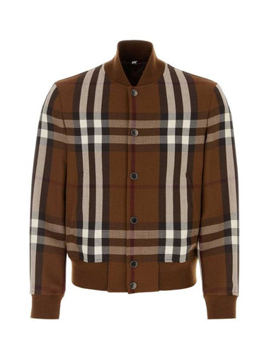 Check Wool Cotton Bomber Jacket Brown - BURBERRY - BALAAN 1