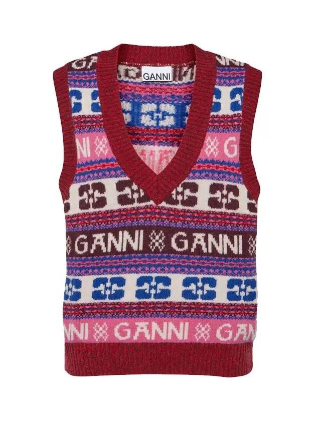 Logo Wool Mix Vest Red - GANNI - BALAAN 3