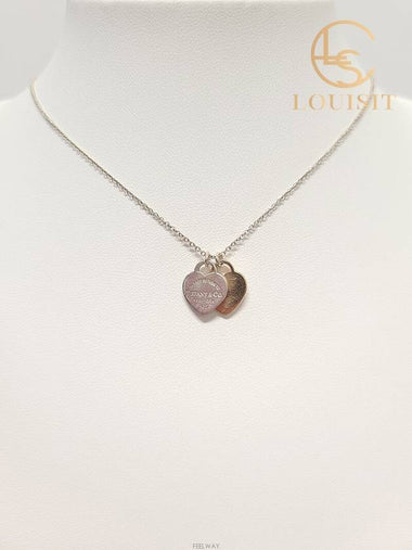 Used luxury goods Lewis It 18K rose gold silver double heart tag pendant mini necklace - TIFFANY & CO. - BALAAN 1