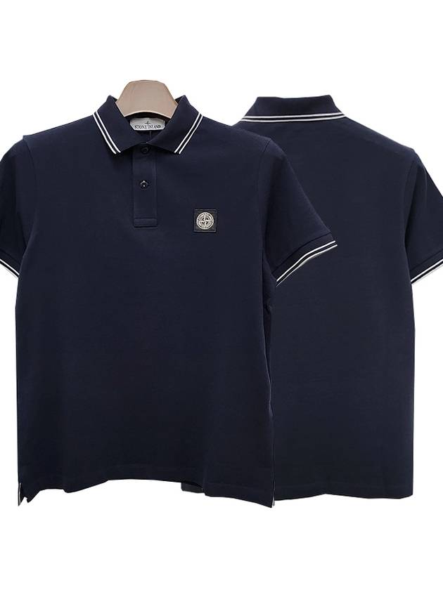 Stretch Cotton Pique Short Sleeve Polo Shirt Navy - STONE ISLAND - BALAAN 2