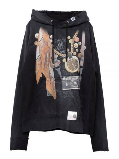 Graphic Printed Distressed Cotton Hoodie Black - MIHARA YASUHIRO - BALAAN 2