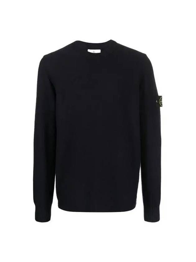 Men's Wappen Patch Crew Neck Wool Knit Top Navy - STONE ISLAND - BALAAN 2