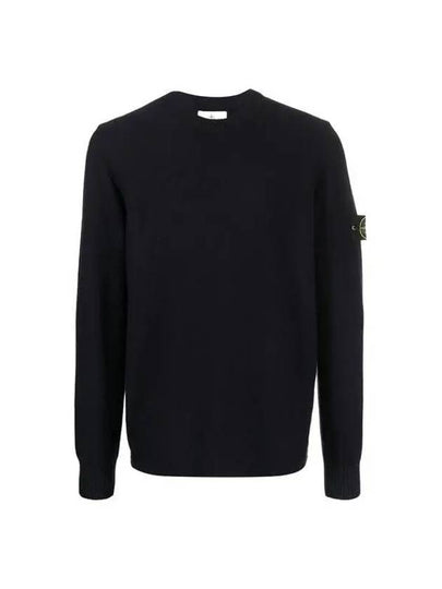 Men's Wappen Patch Crew Neck Wool Knit Top Navy - STONE ISLAND - BALAAN 2